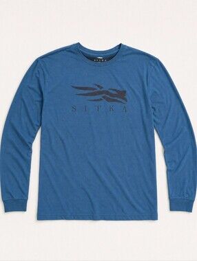 Sitka Men's Long Sleeve Tee in Teal Blue with Logo
